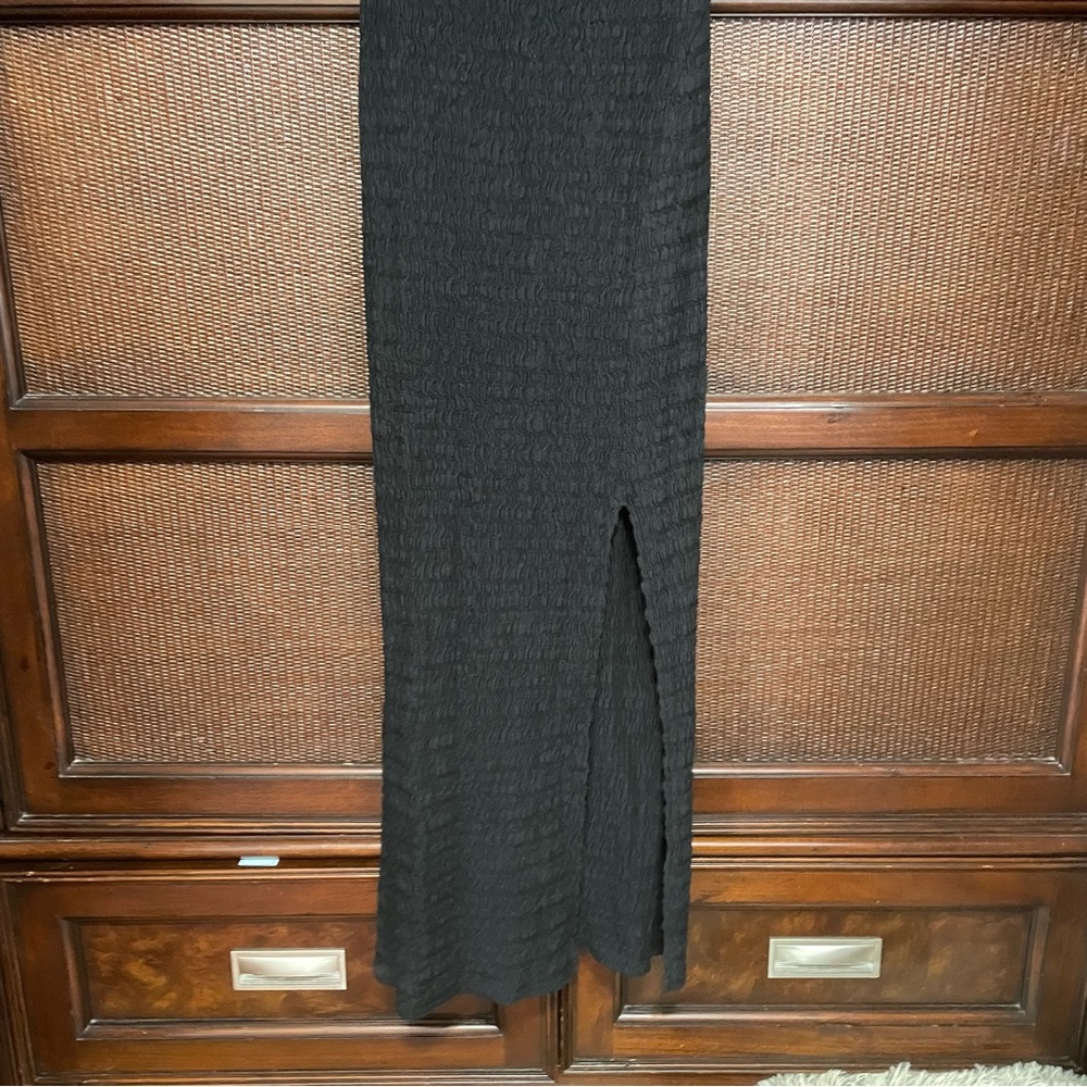 Free People Eleni Bodycon Maxi Dress Size M Black Smocked Side Slit - Picture 13 of 14